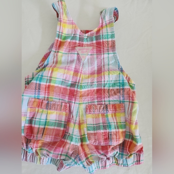 Vintage Oshkosh Infant Girl Pink Plaid Romper Shortall 18 Months Button Straps - Picture 4 of 5